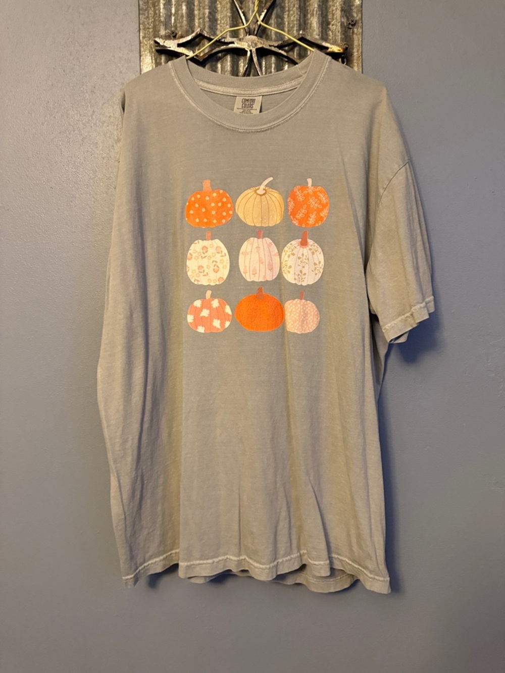 Women’s sage green Tee with Pumpkin Graphic